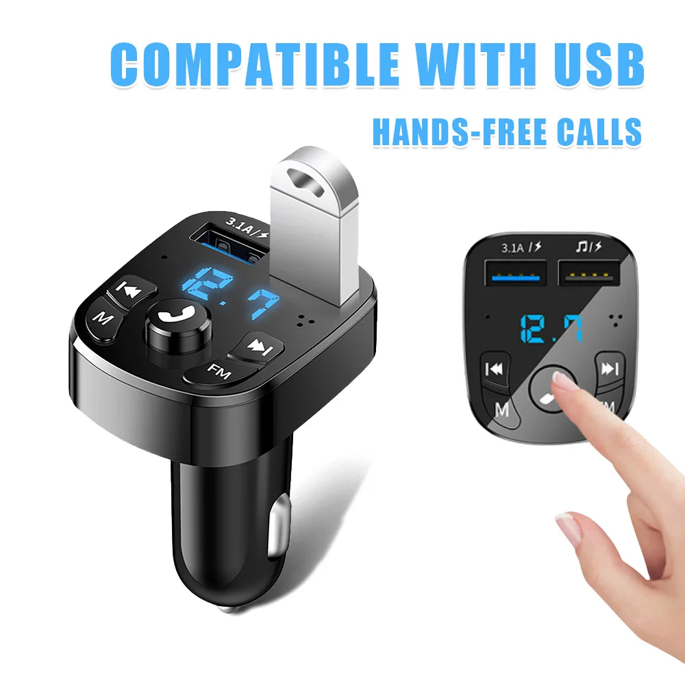 Bluetooth-compatible Version 5.0 FM Transmitter Car Player Kit Card Car Charger Quick With QC3.0 Dual USB Voltmeter & AUX IN/OUT
Bluetooth-compatible Version 5.0 FM Transmitter Car Player Kit Card Car Charger Quick With QC3.0 Dual USB Voltmeter & AUX IN/OUT