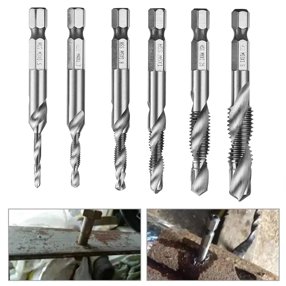 6Pcs Hex Shank Titanium Plated for Drilling M3 M4 M5 M6 M8 M10 Hand Tools Set, HSS Metric Spiral Taps Drill Bits Compound Taps
6Pcs Hex Shank Titanium Plated for Drilling M3 M4 M5 M6 M8 M10 Hand Tools Set, HSS Metric Spiral Taps Drill Bits Compound Taps