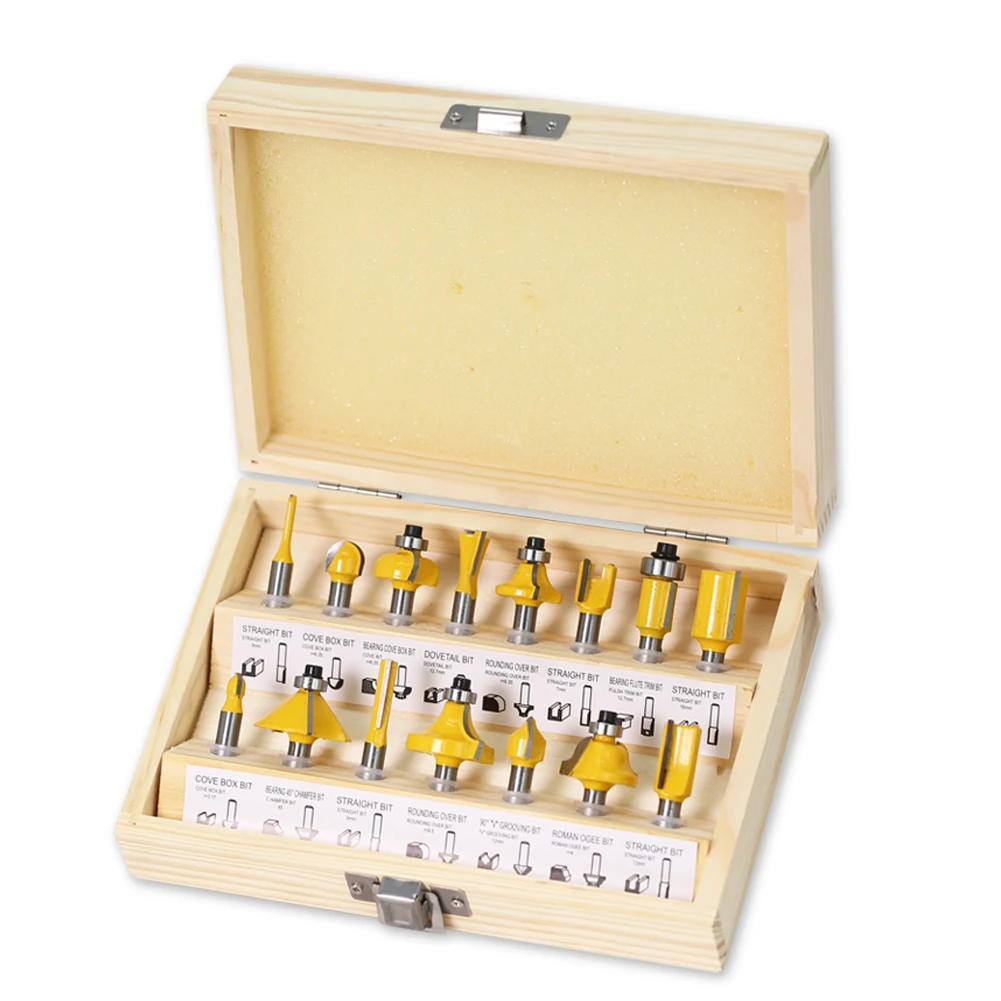 15set 1/4inch Shank Carbide Router Bits for WoodWorking with Wooden Case Woodworking Project Tungsten Carbide Router Bit Set
15set 1/4inch Shank Carbide Router Bits for WoodWorking with Wooden Case Woodworking Project Tungsten Carbide Router Bit Set