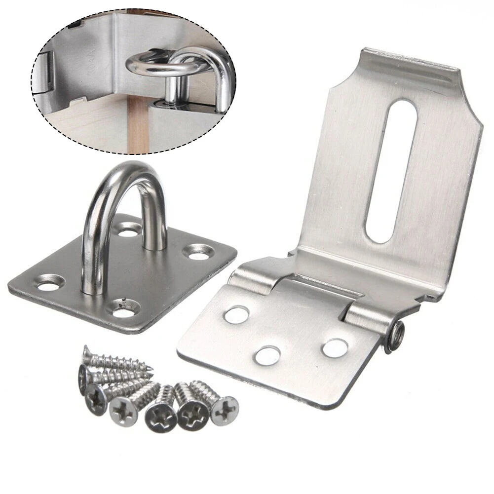 

90 Degree Right Angle Shed Gate Latch Stainless Steel Padlock Hasp Door Clasp Lock Home Burglar-proof Bolt Door Buckle Screws