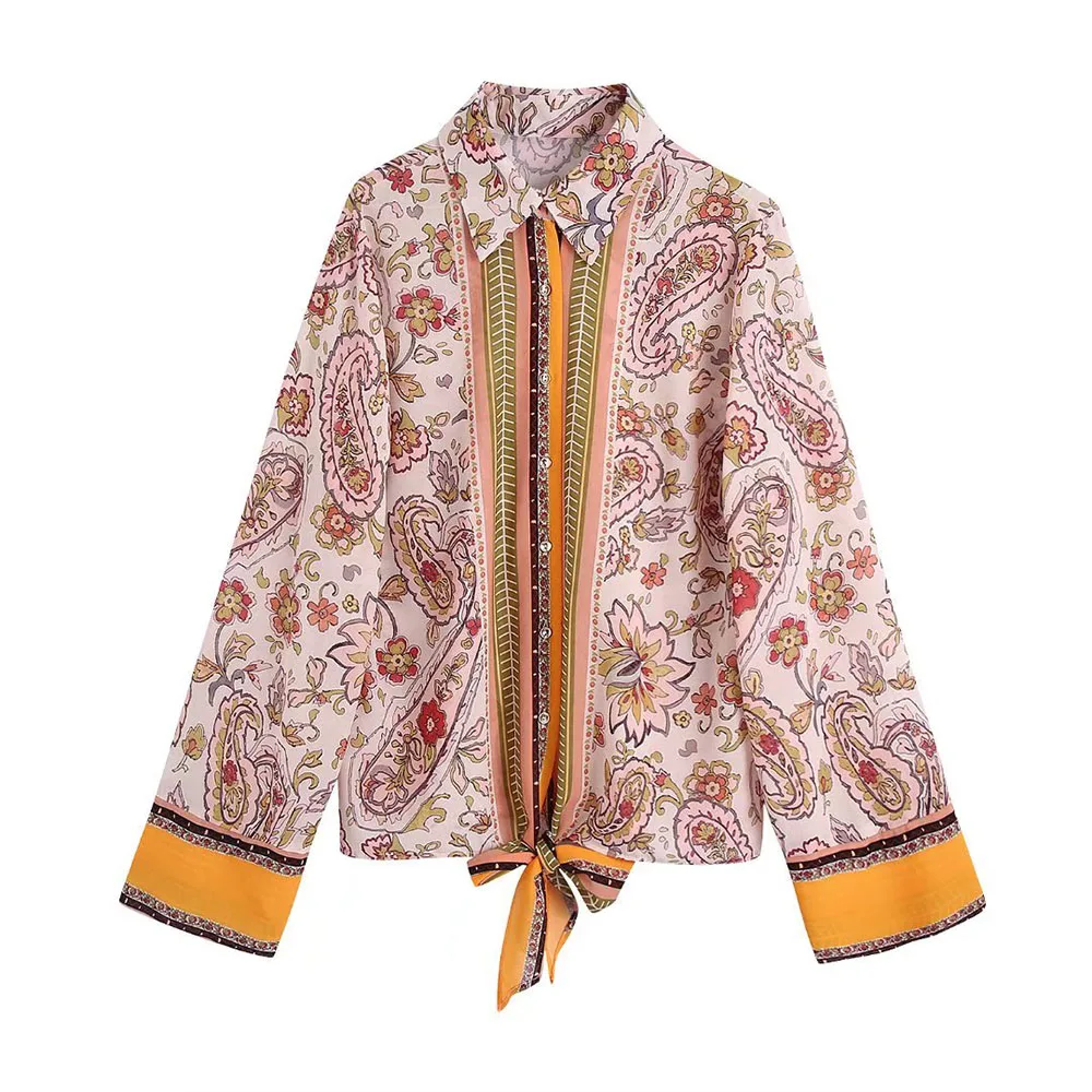 2022 women's summer new bow-embellished printed shirt loose lapel long-sleeved all-match temperament top
2022 women's summer new bow-embellished printed shirt loose lapel long-sleeved all-match temperament top