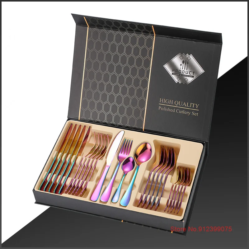 24 Pcs Regal Family Rainbow Tableware Set 6 Person Super Luxurious Stainless Steel Knife Fork And Spoon Household Dinnerware Set
24 Pcs Regal Family Rainbow Tableware Set 6 Person Super Luxurious Stainless Steel Knife Fork And Spoon Household Dinnerware Set