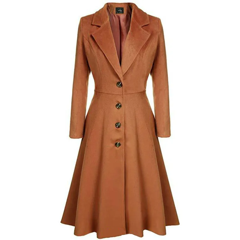 

Elegant Women Mix Warm Winter Mix Long Coat Neck Back Coat A Breast Woman Office Work Swing Female Overcoat Manteau FZ764