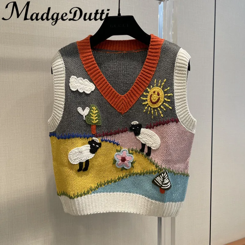 Женский трикотажный жилет без рукавов MadgeDutti, модный шикарный жилет контрастных цветов с мультяшным вязаным крючком принтом и V-образным выр...
Женский трикотажный жилет без рукавов MadgeDutti, модный шикарный жилет контрастных цветов с мультяшным вязаным крючком принтом и V-образным выр...