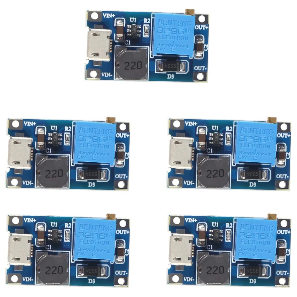 5Pcs 2A DC-DC MT3608 Step Up Boost Module with Micro-USB, Step Up Boost Converter Power Supply Voltage Regulator
5Pcs 2A DC-DC MT3608 Step Up Boost Module with Micro-USB, Step Up Boost Converter Power Supply Voltage Regulator