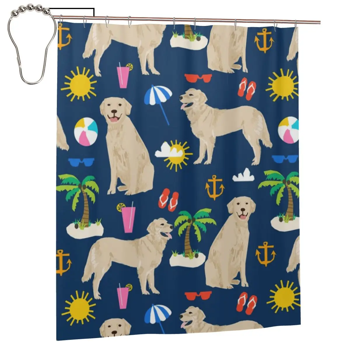 

Golden Retriever Shower Curtain for Bathroon Personalized Funny Bath Curtain Set with Iron Hooks Home Decor Gift 60x72in