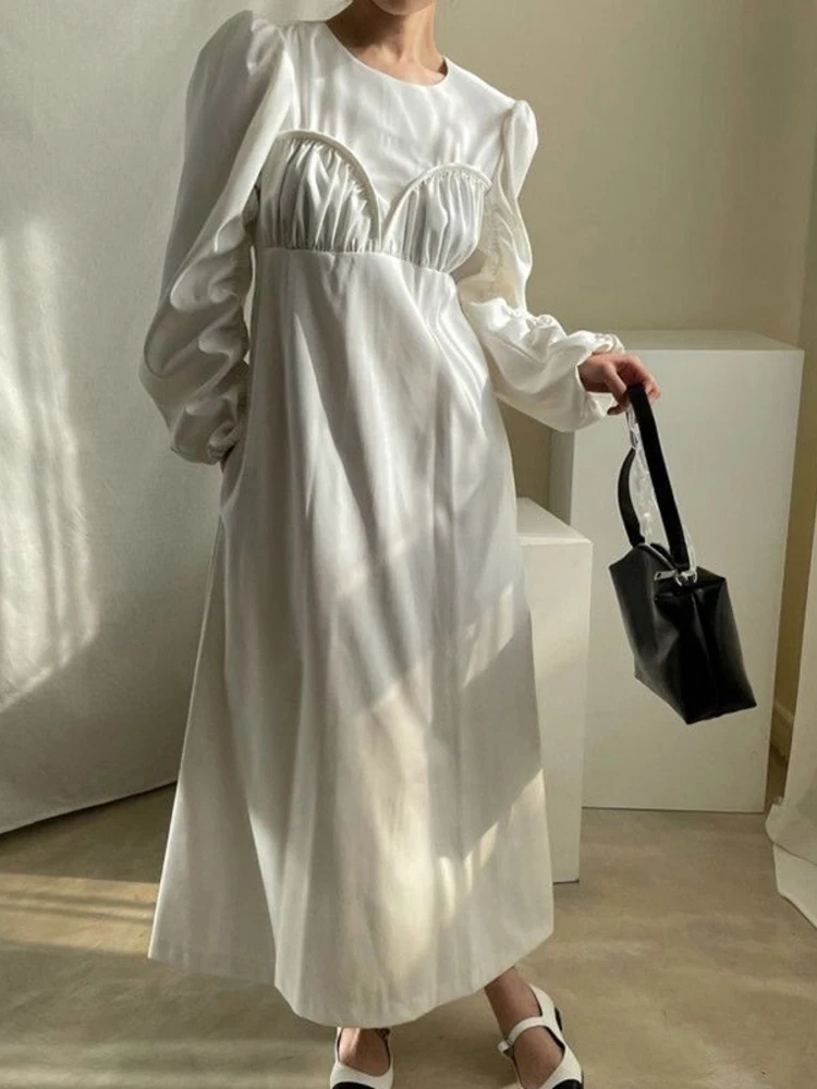 Женское платье SHENGPLLAE элегантное однотонное до середины икры с круглым вырезом и