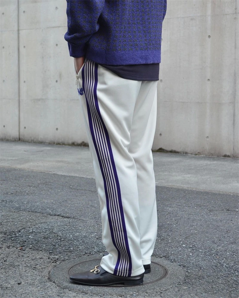 New style Purple Stripe Needles Sweatpants Men Women White Embroidered Butterfly Awge Needles Drawstring Track Pants
New style Purple Stripe Needles Sweatpants Men Women White Embroidered Butterfly Awge Needles Drawstring Track Pants
