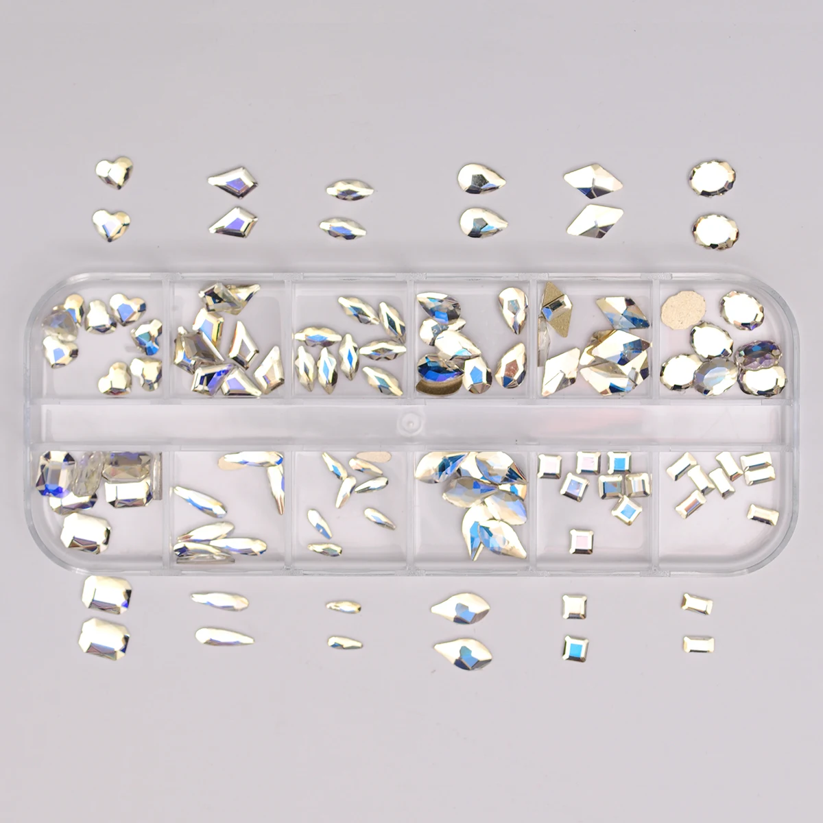 

120PCS/12Girds Moonlight Nail Charms Rhinestones Flatback Crystal Diamond Gems 3D Glitter SW Nails Art Luxurious Decorations