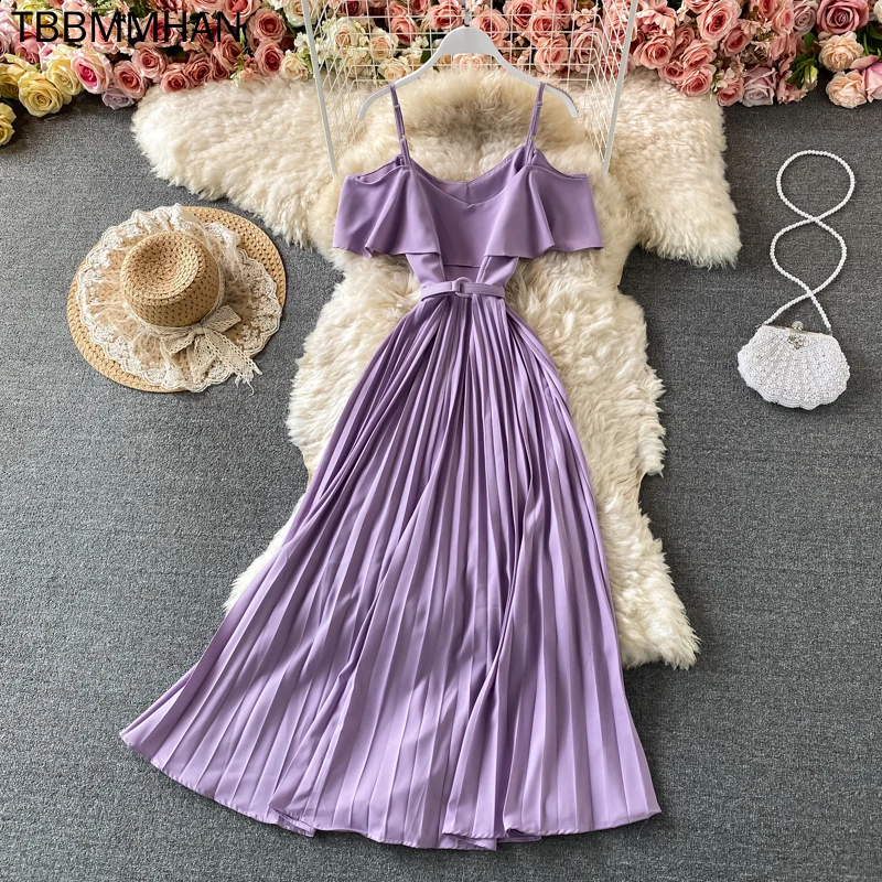 Summer Vintage Green/Beige/Purple Spaghetti Strap Pleated Long Dress Women Casual Off Shoulder Beach Party Vestidos New
Summer Vintage Green/Beige/Purple Spaghetti Strap Pleated Long Dress Women Casual Off Shoulder Beach Party Vestidos New