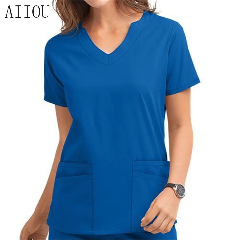 

Nurse Medical Scrubs Uniforms Women Short Sleeve Neck Tops Working Surgery Cap Hospital Blouse Scrub Female Workwear Nursing