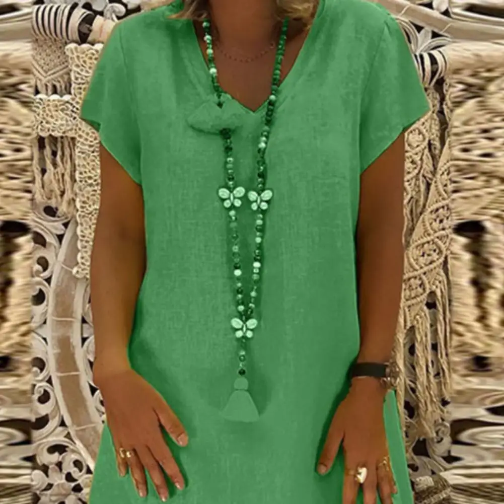 Beach Leisure Loose Women Dress Summer V-Neck Short Sleeve Solid Color Pullover Dress Female Clothing
Beach Leisure Loose Women Dress Summer V-Neck Short Sleeve Solid Color Pullover Dress Female Clothing