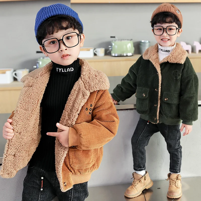 

Boys Coat Jacket Overcoat Cotton Outerwear 2023 Furs Warm Thicken Velvet Winter Snowsuit Kids Children's Clothing