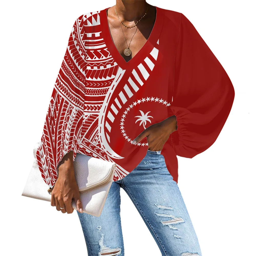 Loose V Neck Femme Blusas Polynesian Tribal Clothing CHUUK Red Pattern All Over Printed Custom Polyester Chiffon Elegant Blouse
Loose V Neck Femme Blusas Polynesian Tribal Clothing CHUUK Red Pattern All Over Printed Custom Polyester Chiffon Elegant Blouse