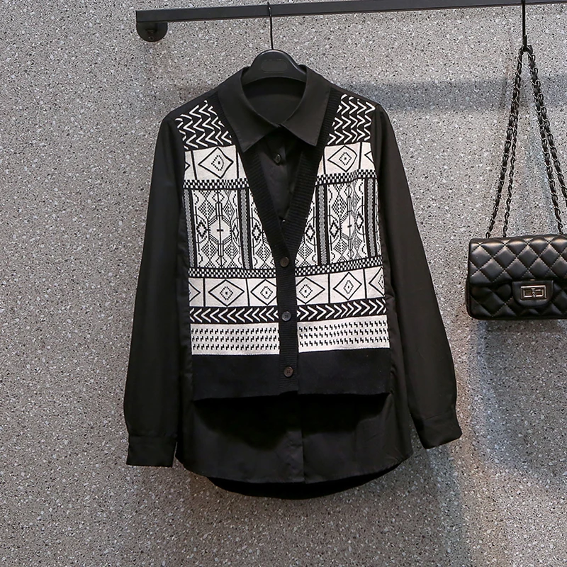 SuperAen 2022 Oversized Spring New Design Patchwork Knit Vest Fake Two Shirts Turn-down Collar Casual Women Tops
SuperAen 2022 Oversized Spring New Design Patchwork Knit Vest Fake Two Shirts Turn-down Collar Casual Women Tops