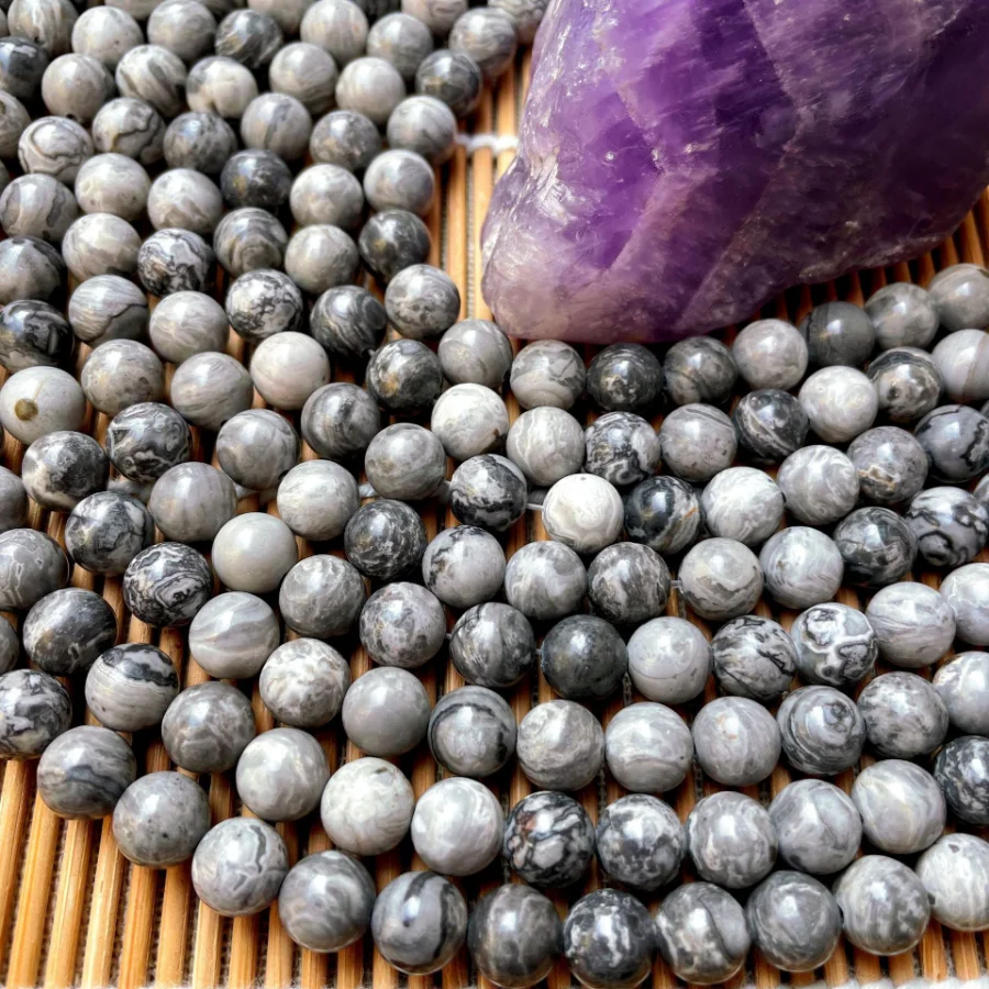 

Natural Stone Beads Grey Map Jaspers Round Loose Beads for Jewelry DIY Making Bracelet Accessories 15'' Pick Size 4 6 8 10 12mm