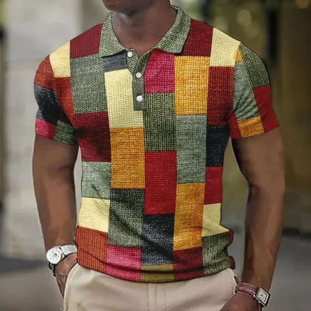 

Men's Polo Shirt Golf Shirt Plaid Graphic Prints Geometry Turndown Outdoor Street Short Sleeve Button-Down 3D Print Clothing