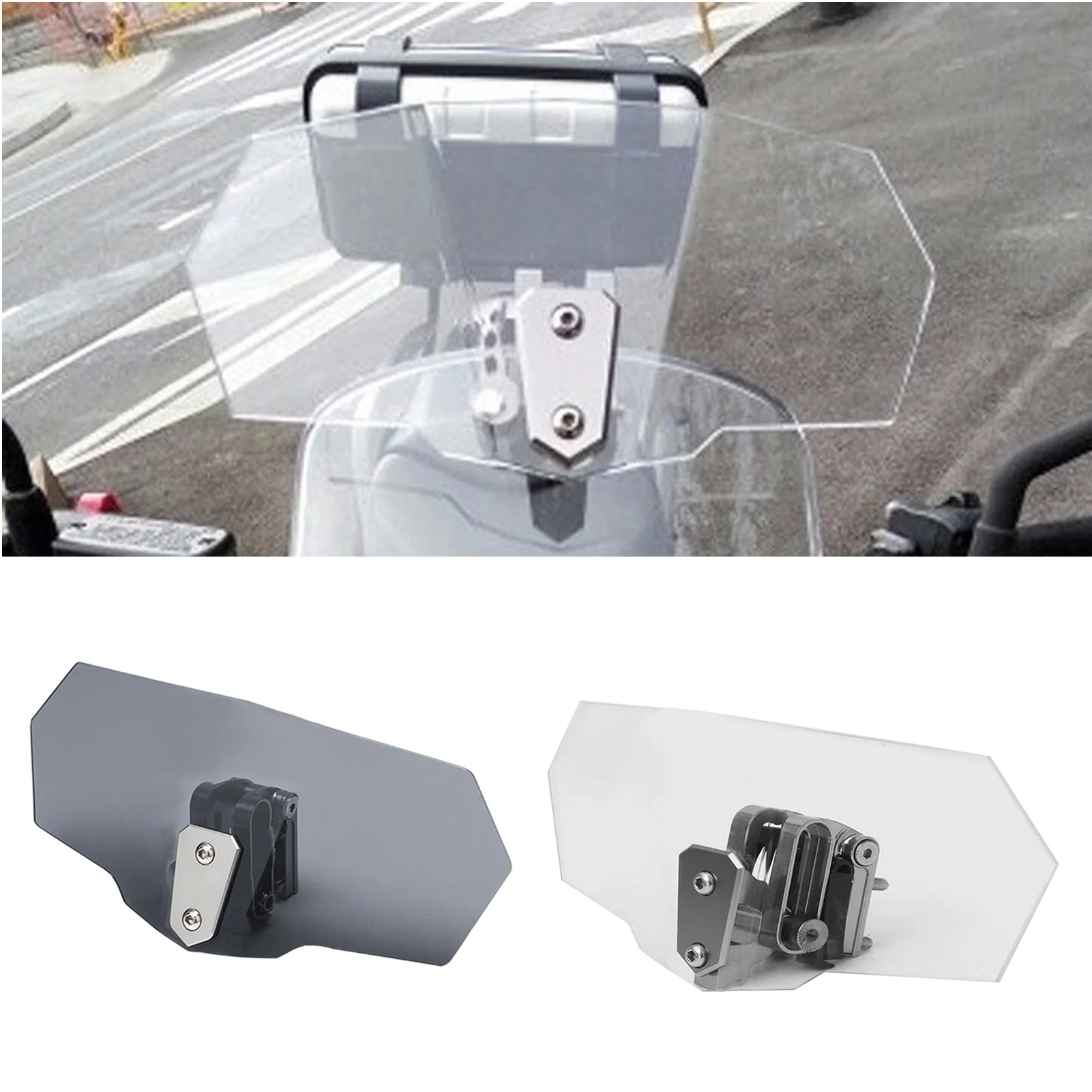 Universal Motorcycle Adjustable Clip-On Windscreen Extender Spoiler Air Windshield Deflector Compatible with Most Motorbikes 
Universal Motorcycle Adjustable Clip-On Windscreen Extender Spoiler Air Windshield Deflector Compatible with Most Motorbikes