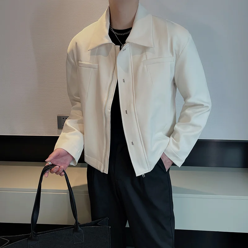 

Женская уличная одежда, черная Модная приталенная мужская куртка-бомбер на молнии, корейские куртки, мужское короткое бежевое пальто, повседневная мужская куртка