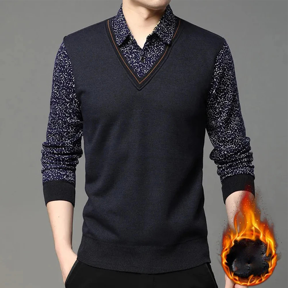 Mens Autumn Winter Fleece Thickened Knitted Casual Print Fake Two Pieces Drees Shirt Slim Fit T-Shirts Business Men's Sweater
Mens Autumn Winter Fleece Thickened Knitted Casual Print Fake Two Pieces Drees Shirt Slim Fit T-Shirts Business Men's Sweater