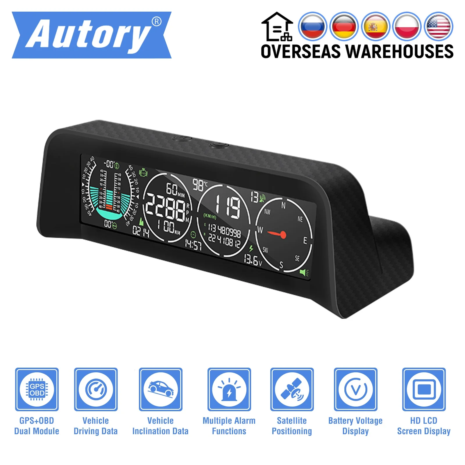 GPS-датчик Autory GS80 HUD, измеритель скорости и наклона, с ЖК-дисплеем 
GPS-датчик Autory GS80 HUD, измеритель скорости и наклона, с ЖК-дисплеем