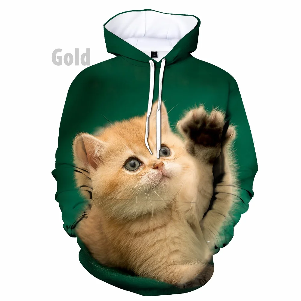 

New Fashion 3D Animal Cat Printed Men's Hoodie Loose Casual Men Women Hooded Pullovers Size Oversized XXS-4XL