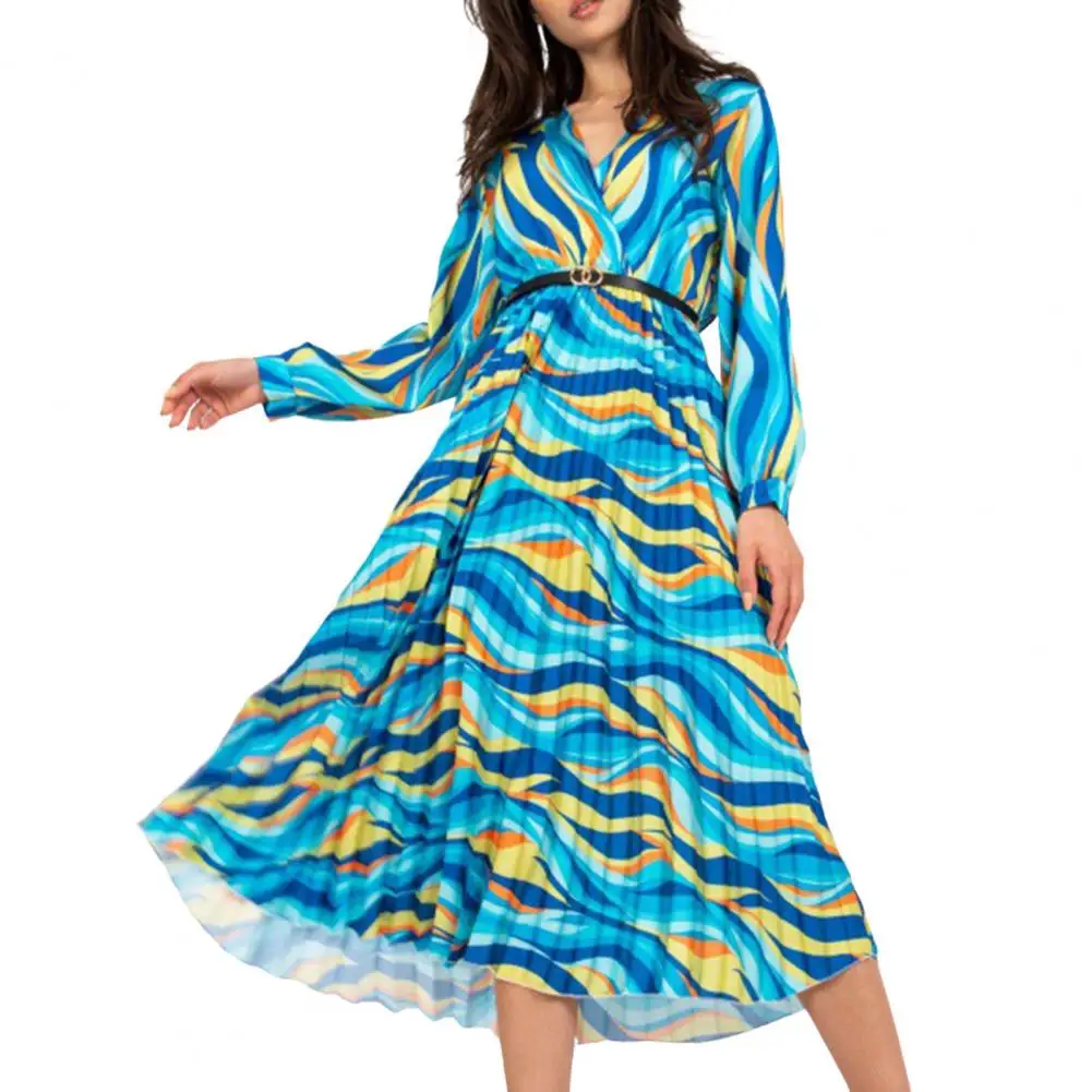 Autumn Dress Women V Neck Long Sleeves Waist Tight High-Waist Pleated Flowy Hem Print Shirt Midi Dress
Autumn Dress Women V Neck Long Sleeves Waist Tight High-Waist Pleated Flowy Hem Print Shirt Midi Dress