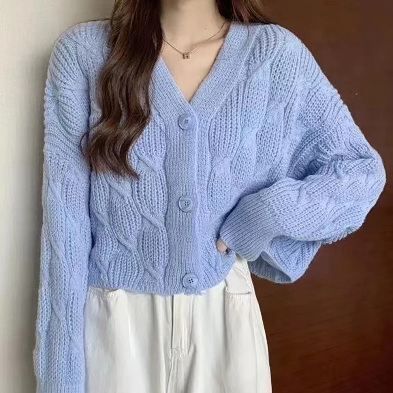 Knitted Cardigan Button-down Sweaters Fashion Solid Color Sense of Design Loose Coat Long Sleeve Simplicity All-match Lady Top 
Knitted Cardigan Button-down Sweaters Fashion Solid Color Sense of Design Loose Coat Long Sleeve Simplicity All-match Lady Top