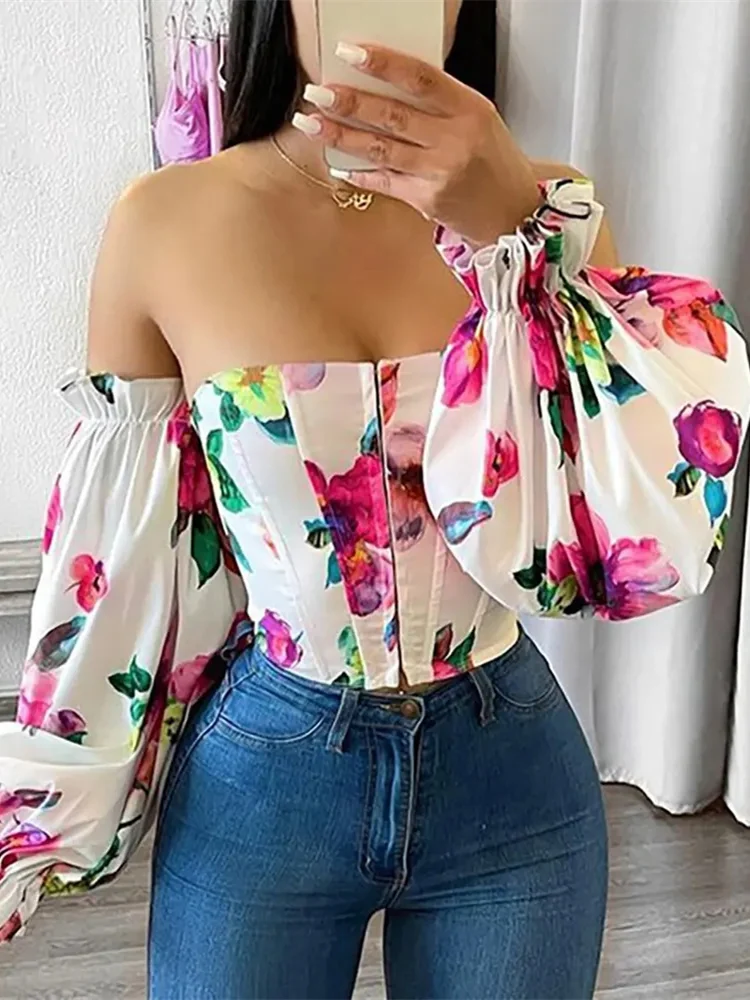 Mandylandy Women Summer Sexy Off Shoulder Lantern Sleeve Zipper Floral Print Crop Top Shirt Fashion Female Y2K Slim Fit T-shirt
Mandylandy Women Summer Sexy Off Shoulder Lantern Sleeve Zipper Floral Print Crop Top Shirt Fashion Female Y2K Slim Fit T-shirt