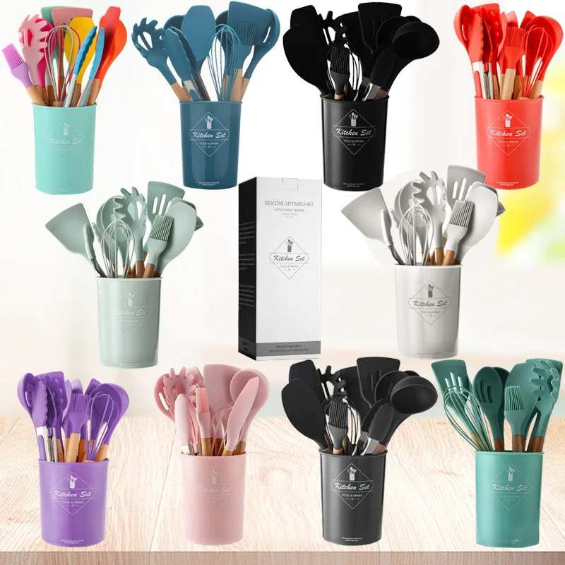 

Silicone Kitchen Cookware Kitchenware Non-stick Cake Spatula Ladle Egg Beaters Shovel Spoon Soup Utensils Set BBQ Cooking Tool