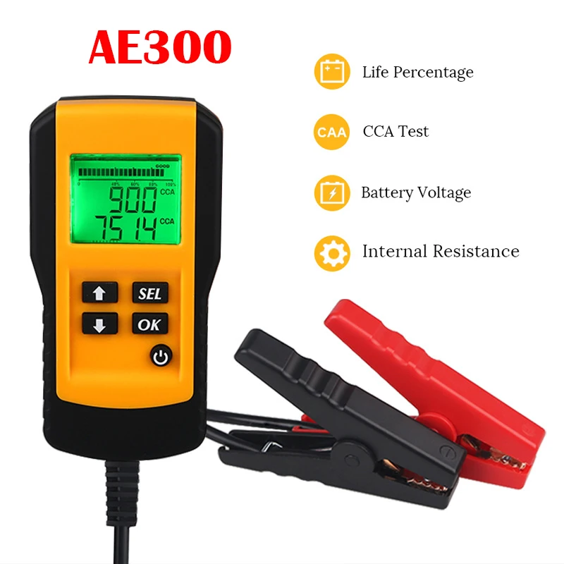 

Car Battery Analyzer AE300 Internal Resistance Life Tester 12V LCD Digital Display Voltage Ohm Diagnostic Scanner Tool