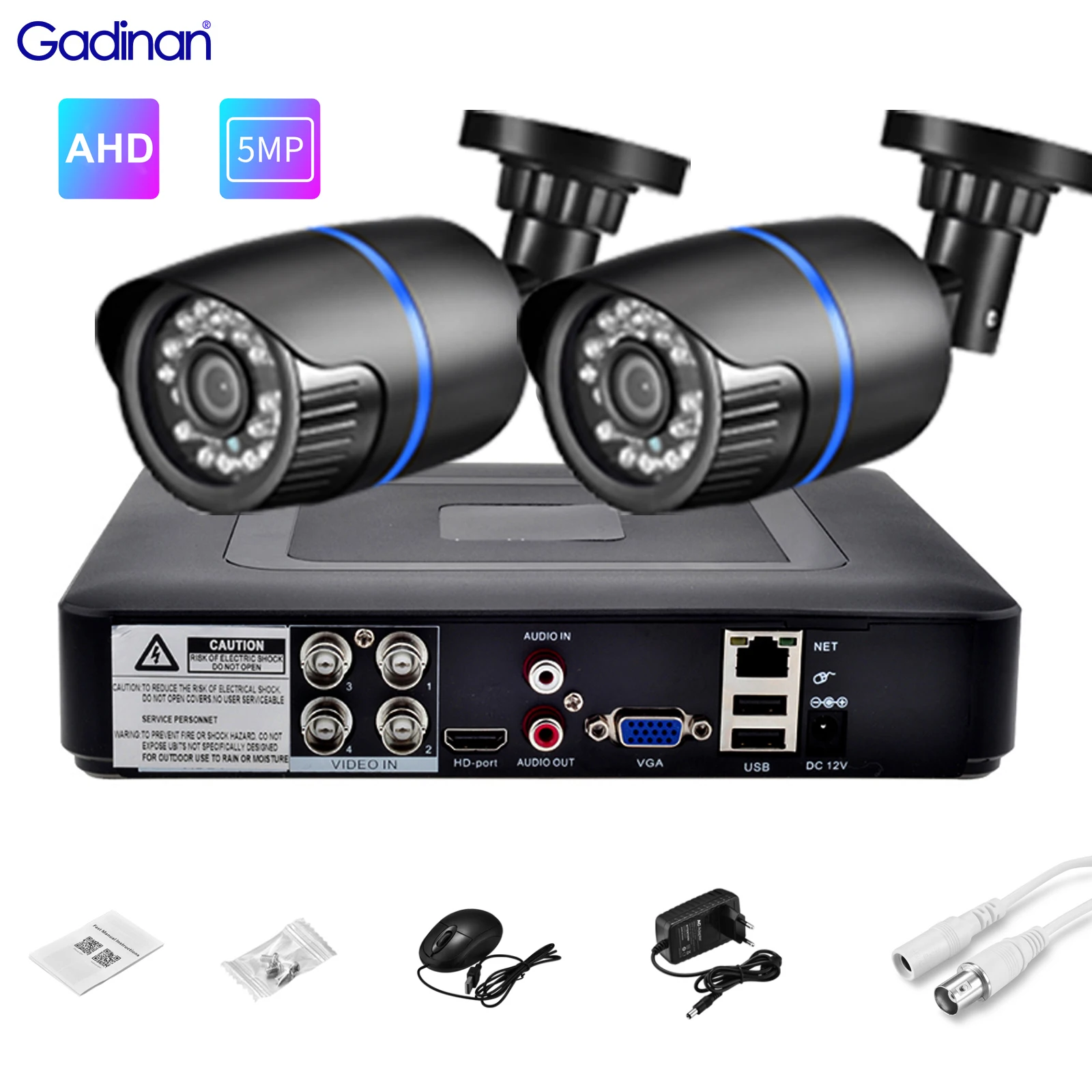

Gadinan 4CH DVR CCTV System 2PCS AHD Cameras 5MP 2MP 720P Video Surveillance Kit 5 in 1 DVR Recorder Night Vision Bullet AHD Cam