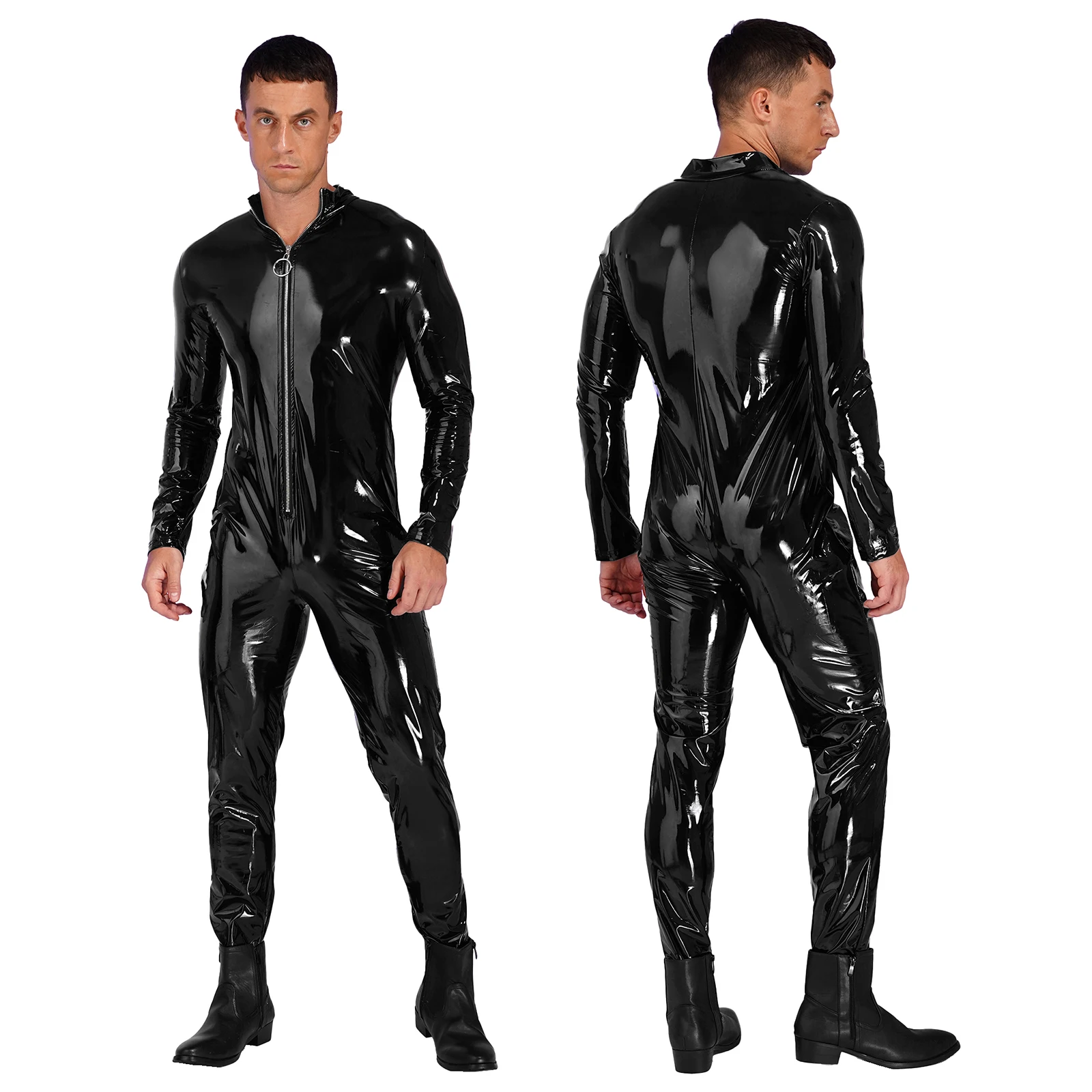 Lingerie Glossy Patent Leather Bodysuit for Mens Rave Party Clubwear for Pole Dancing Zipper Stand Collar Long Sleeve Jumpsuit
Lingerie Glossy Patent Leather Bodysuit for Mens Rave Party Clubwear for Pole Dancing Zipper Stand Collar Long Sleeve Jumpsuit