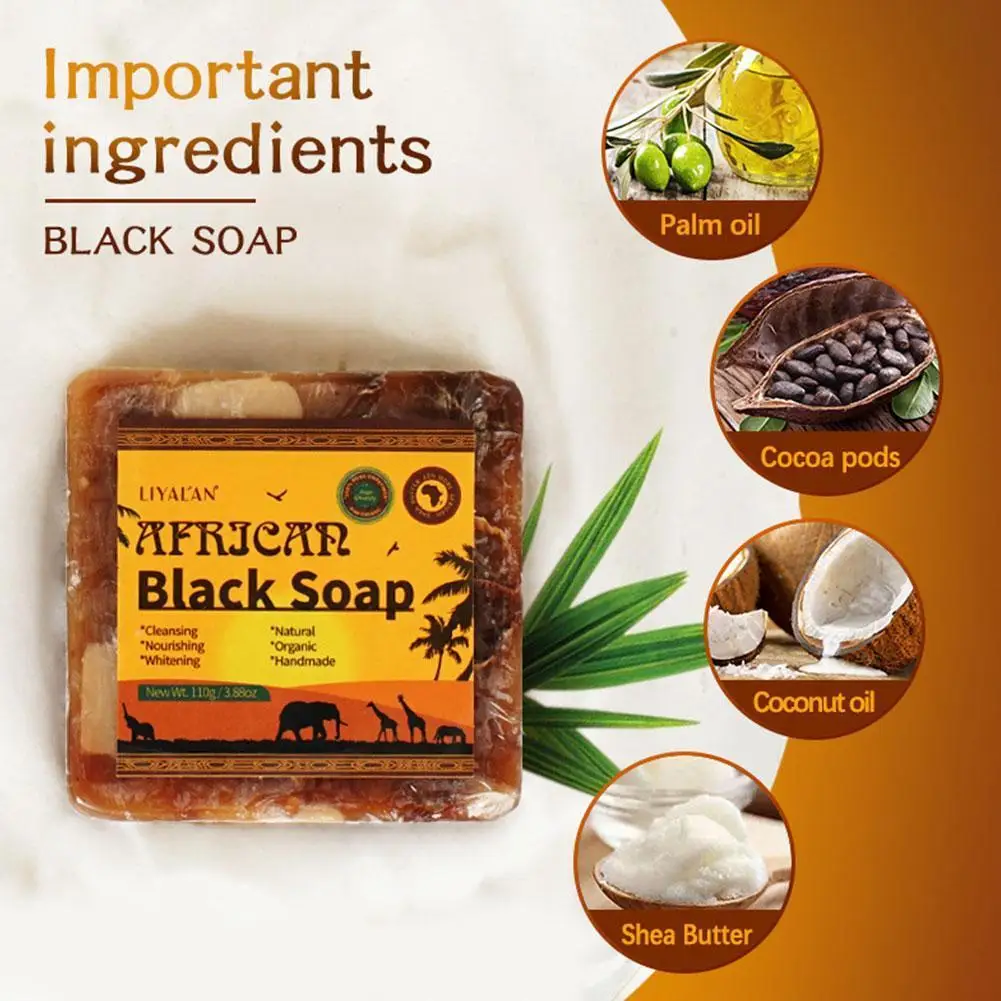 

110g African Black Soap Magic Anti Rebelles Beauty Bath Acne Natural Treatment Soap Black Body Skin Cleaning Beauty Soap