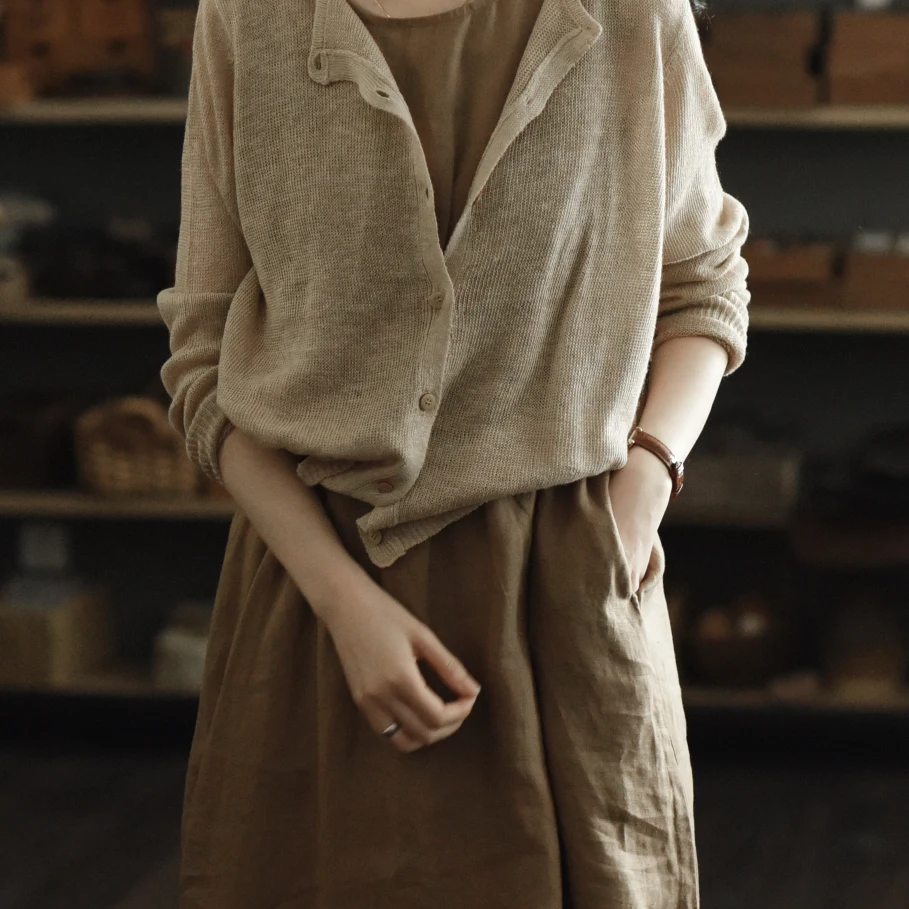 

95-100cm Bust / Spring Summer Women All-match Loose Comfy Cozy Knitted Linen Cardigans