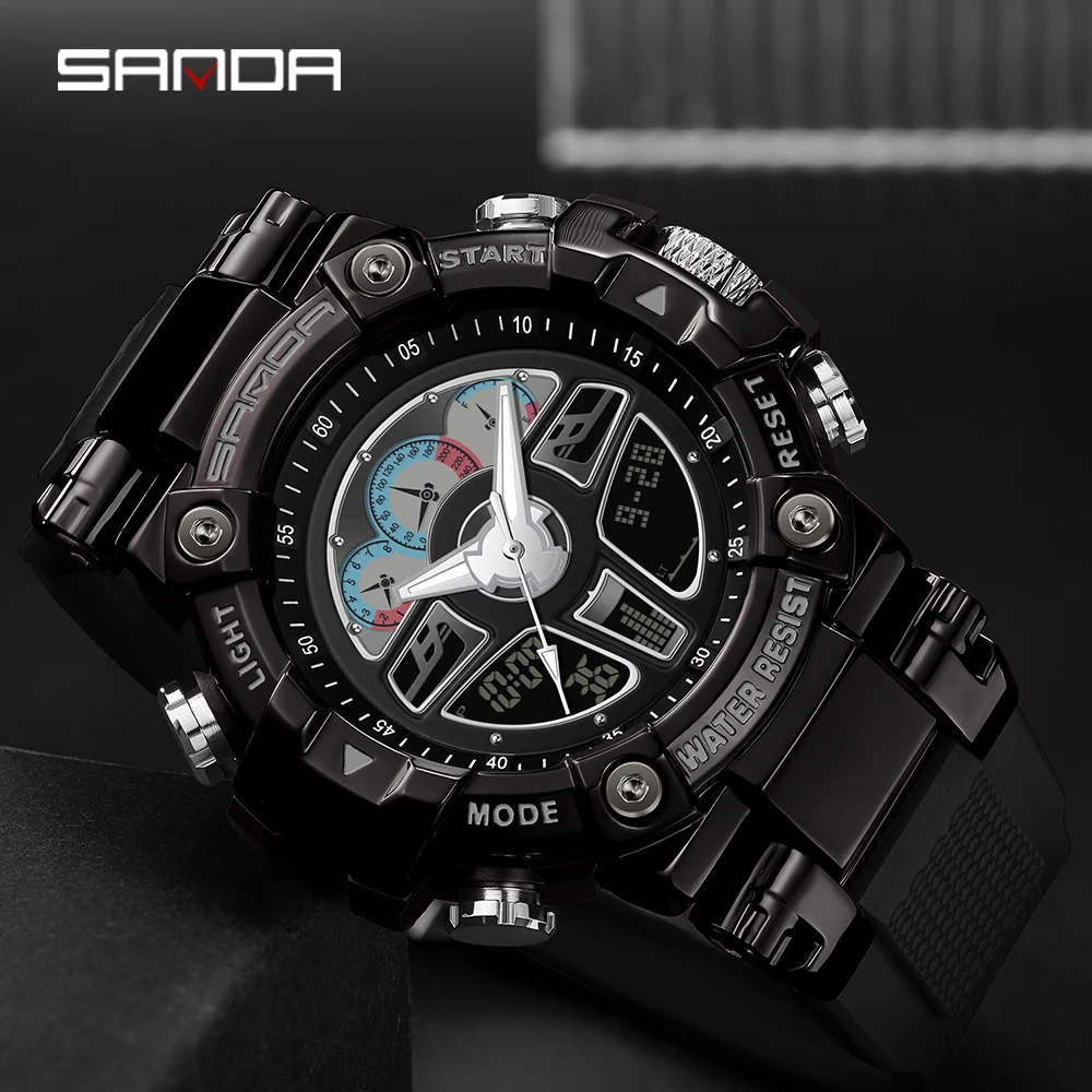 

SANDA Top Brand Men's Sports Watches Military Hyun-chae Case Waterproof Multifunction Wristwatch Quartz Watch for Men Clock 3156