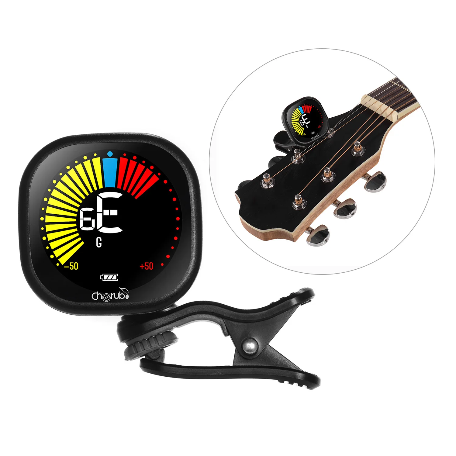 Тюнер для гитары Cherub, со встроенным аккумулятором и зарядным кабелем USB
Тюнер для гитары Cherub, со встроенным аккумулятором и зарядным кабелем USB