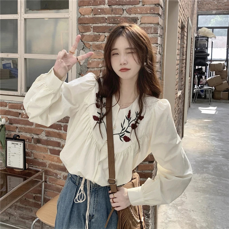 Spring Fall Women Embroidery V Neck Full Sleeve Beige Purple Top Shirt , Woman Clothes Vintage Loose Pleated Tops Shirts
Spring Fall Women Embroidery V Neck Full Sleeve Beige Purple Top Shirt , Woman Clothes Vintage Loose Pleated Tops Shirts