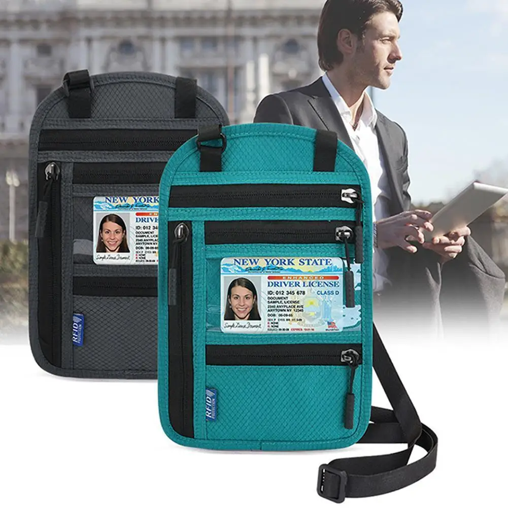 

1 Pcs Waterproof RFID Nylon Storage Bag Travel Neck Pouch Passport Cover Cards Holder For Men Women Fanny Pack Passport Bag