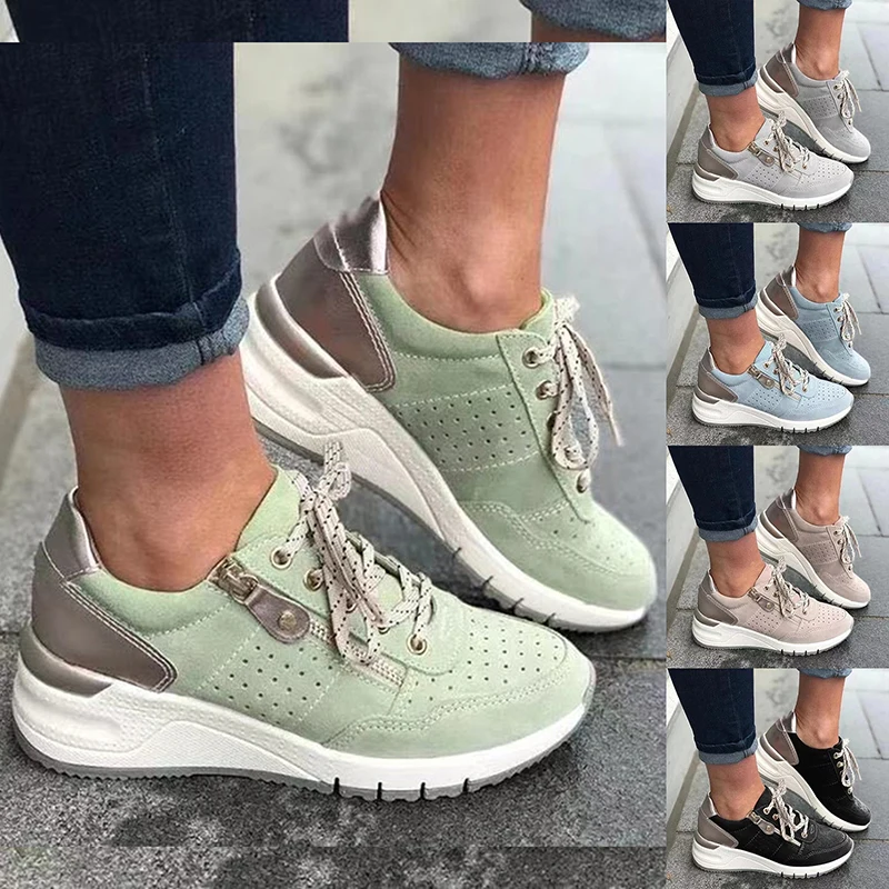 Кроссовки женские на шнуровке, спортивная обувь на танкетке, Вулканизированная подошва, Повседневная Удобная обувь на платформе
Кроссовки женские на шнуровке, спортивная обувь на танкетке, Вулканизированная подошва, Повседневная Удобная обувь на платформе