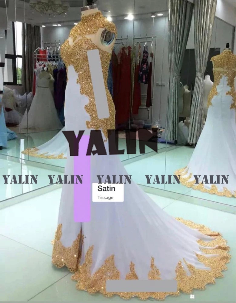 YALIN Glitter High Neck Sleeves Evening Dresses Sweep Train Sweetheart Glod Sequined Mermaid Prom Dresses Crystal Party Gown 
YALIN Glitter High Neck Sleeves Evening Dresses Sweep Train Sweetheart Glod Sequined Mermaid Prom Dresses Crystal Party Gown