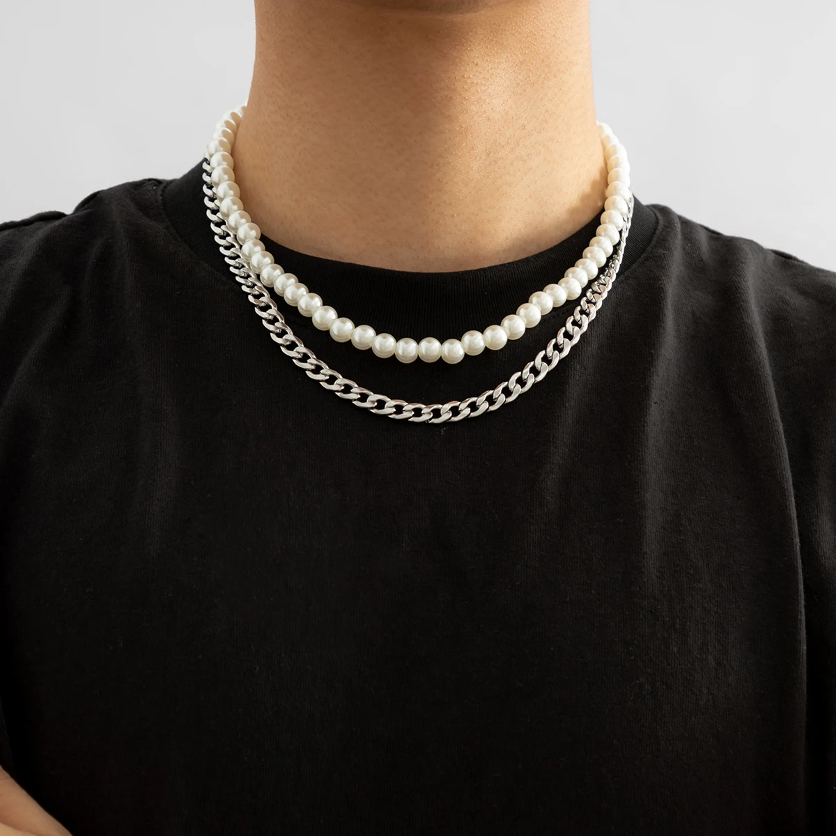 Layered Pearl Beads and Stainless Steel Chain Necklace Men Hiphop Chunky Short Choker Necklace Collar 2022 Fashion Jewelry Gifts
Layered Pearl Beads and Stainless Steel Chain Necklace Men Hiphop Chunky Short Choker Necklace Collar 2022 Fashion Jewelry Gifts