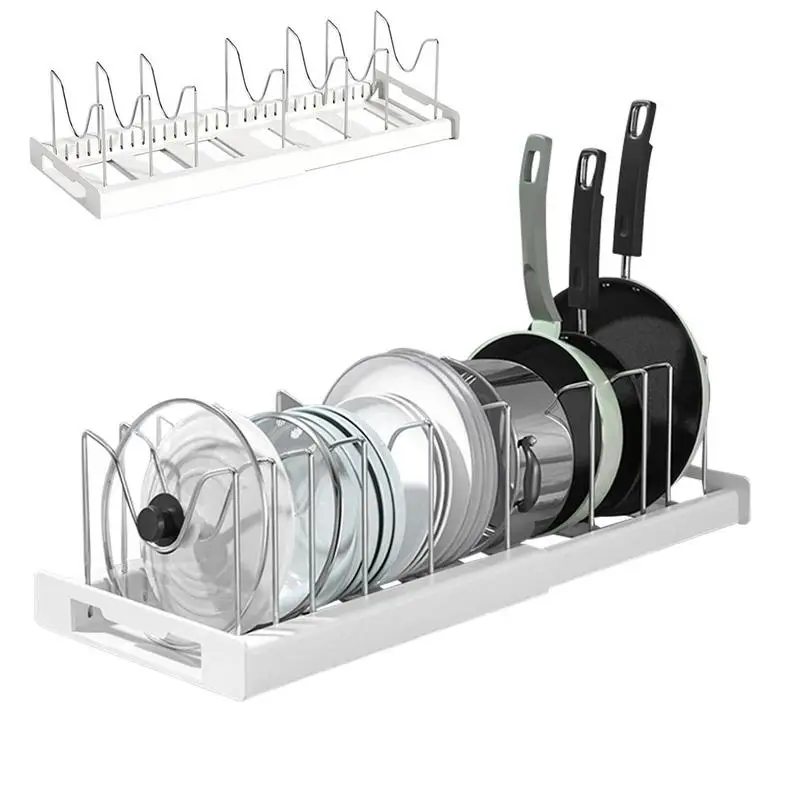 

Телескопическая Подставка для кастрюль, гибкая кухонная стойка с 7 регулируемыми отсеками, держатель для кастрюль и сковородок