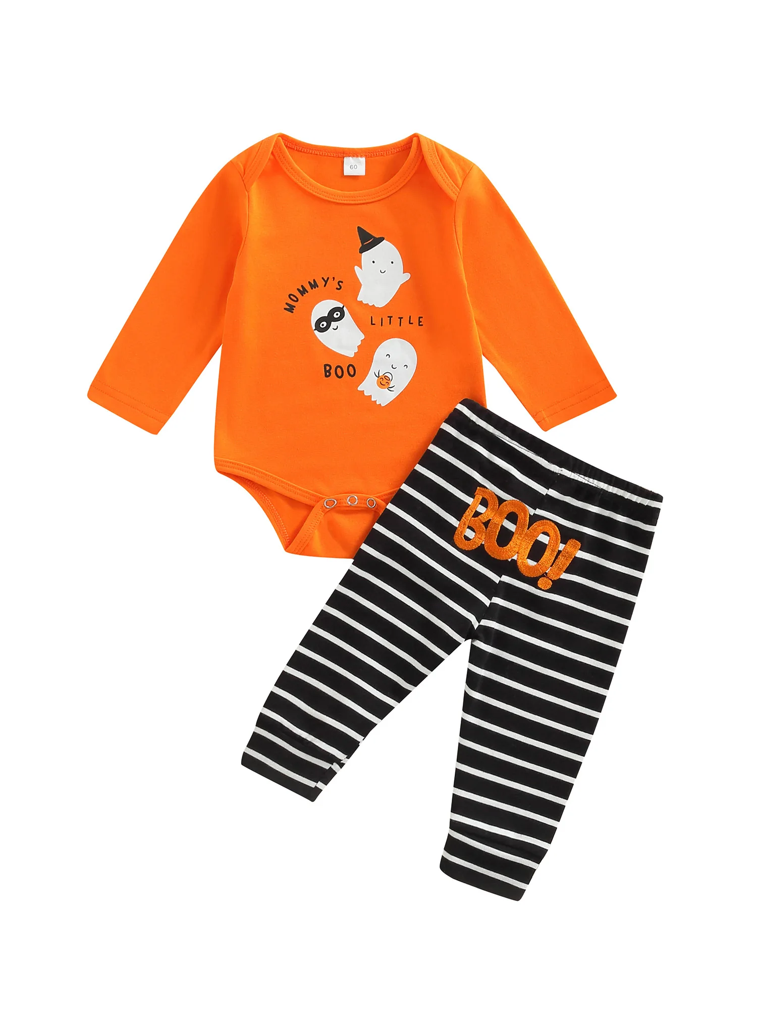Infant Girls Halloween Outfits Long Sleeve Ghost Letter Pumpkin Print Romper Bodysuit Stripe Pants 2Pcs Set
Infant Girls Halloween Outfits Long Sleeve Ghost Letter Pumpkin Print Romper Bodysuit Stripe Pants 2Pcs Set