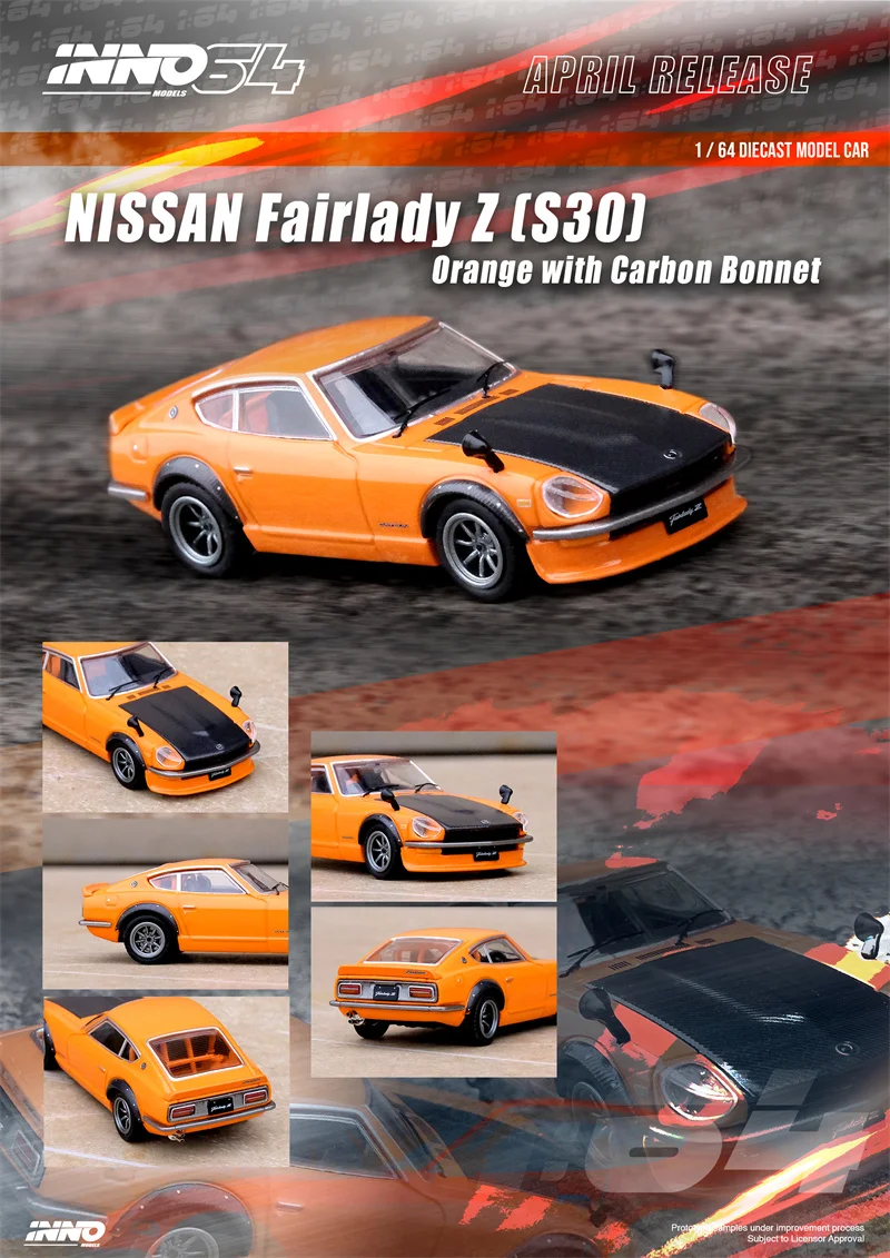 PreSale INNO 1:64 NISSAN FAIRLADY Z S30 Orange w/Carbon Bonnet Die-Cast Car Model Collection Miniature
PreSale INNO 1:64 NISSAN FAIRLADY Z S30 Orange w/Carbon Bonnet Die-Cast Car Model Collection Miniature