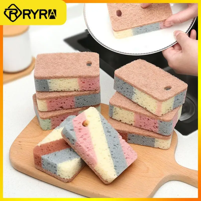 

Kitchen Compression Sponge Block Wood Pulp Cotton Kitchen Rag Reusable Dishwashing Sponge Scouring Cloth Kitchen Supplies Sponge