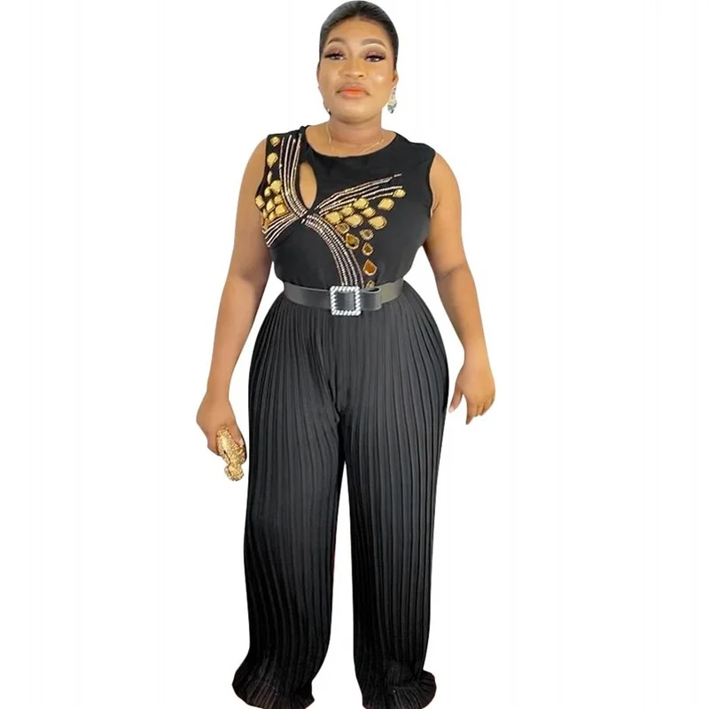 African Jumpsuit Clothes Women With Belt Pleated Wide Leg Pants Rompers Summer New Fashion Print Hollow Africa Clothing Jumpsuit
African Jumpsuit Clothes Women With Belt Pleated Wide Leg Pants Rompers Summer New Fashion Print Hollow Africa Clothing Jumpsuit