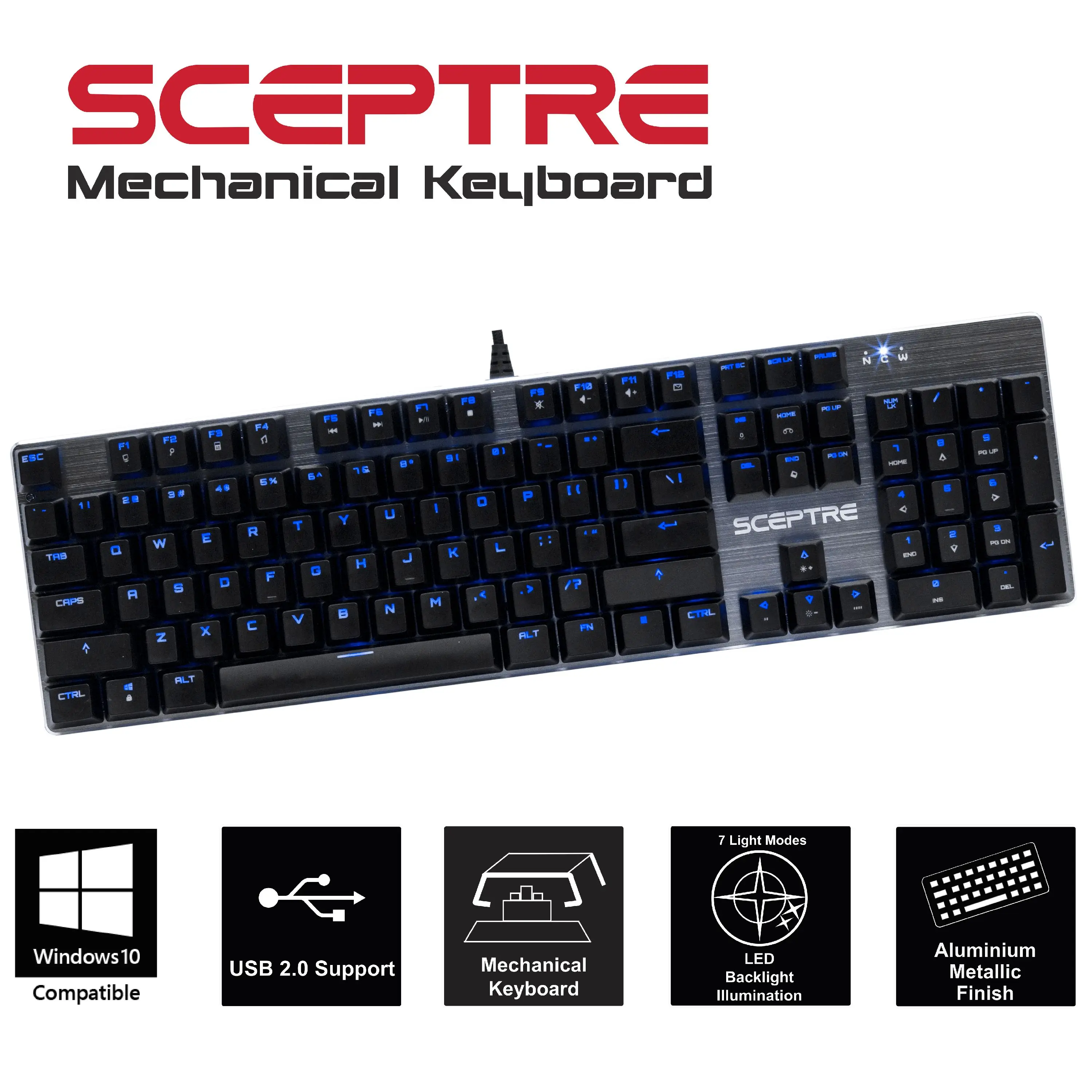 SK-604 104 Key USB Wired Illuminated Mechanical Gaming Keyboard - Blue Switch - Blue LED Backlit
SK-604 104 Key USB Wired Illuminated Mechanical Gaming Keyboard - Blue Switch - Blue LED Backlit
