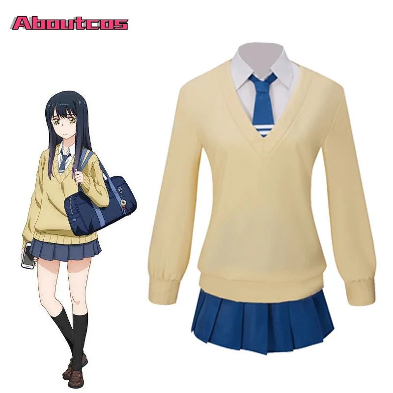 

Aboutcos Anime Mieruko-chan Yotsuya Miko Cosplay Costumes Adult Women JK Uniform for Girl Blouse Pleated Skirt Bow-Tie Halloween