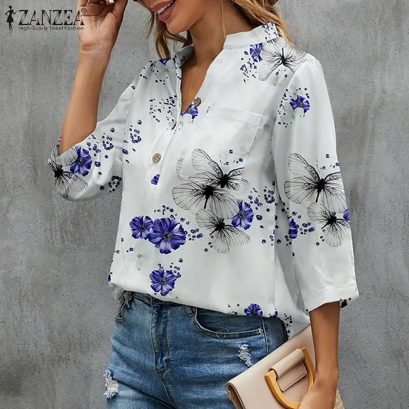 ZANZEA Women Elegant Printed Floral Shirt Spring 3/4 Sleeve Lapel Blouse Casual Work Blusas Femininas Spring Tops Chemise Tunic
ZANZEA Women Elegant Printed Floral Shirt Spring 3/4 Sleeve Lapel Blouse Casual Work Blusas Femininas Spring Tops Chemise Tunic